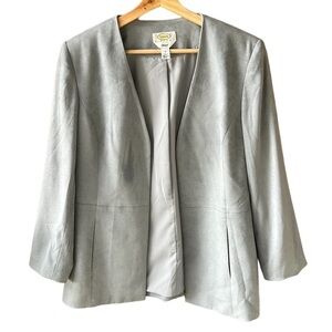 Talbots Vintage 10 Stretch Gray Microsuede Open Front Blazer Essential Minimalis
